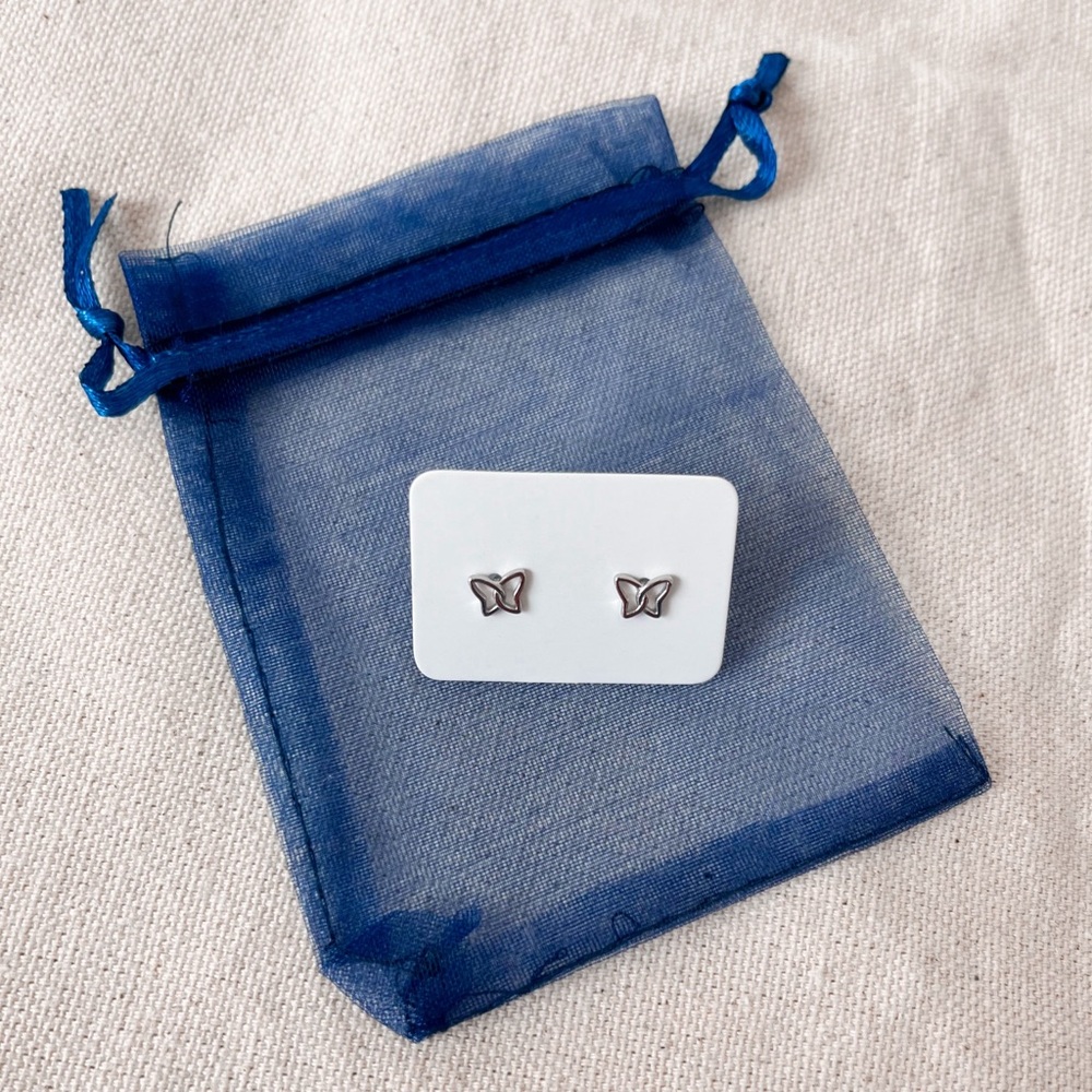 Silver & Gold Butterfly Dainty Minimalist Stud Post Earrings - Picture 7 of 7